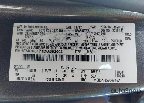 2013 Ford Escape S from USA, damaged, VIN 1FMCU0F71DUB82002